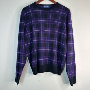 Vintage Polo Golf Ralph Lauren Purple Plaid Sweater Mens Merino Wool Cashmere